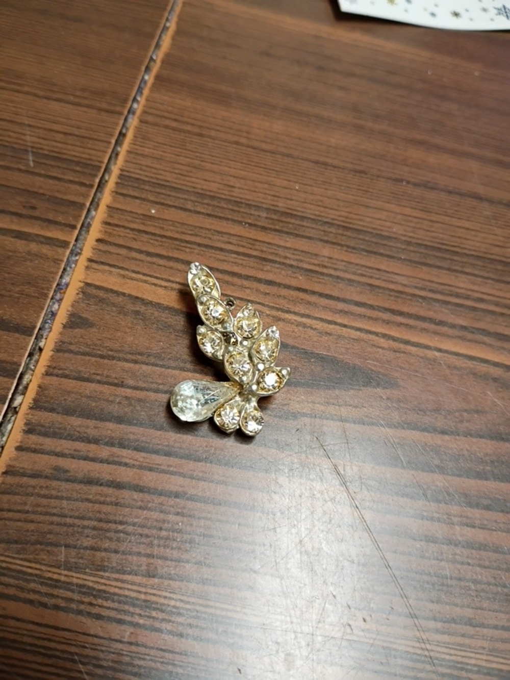 Gold Crystal Leaf Brooch - Sparkling Clear Stones